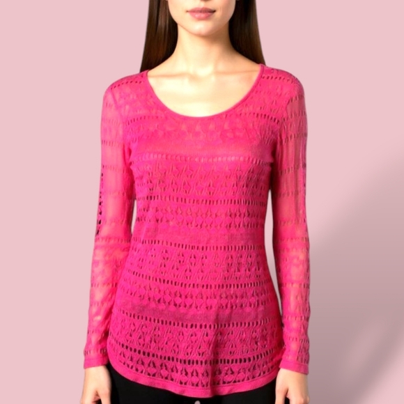 ❤️United States Sweaters Crochet Pull Over Sweater in Hot Pink/ Fuschia - Picture 1 of 8